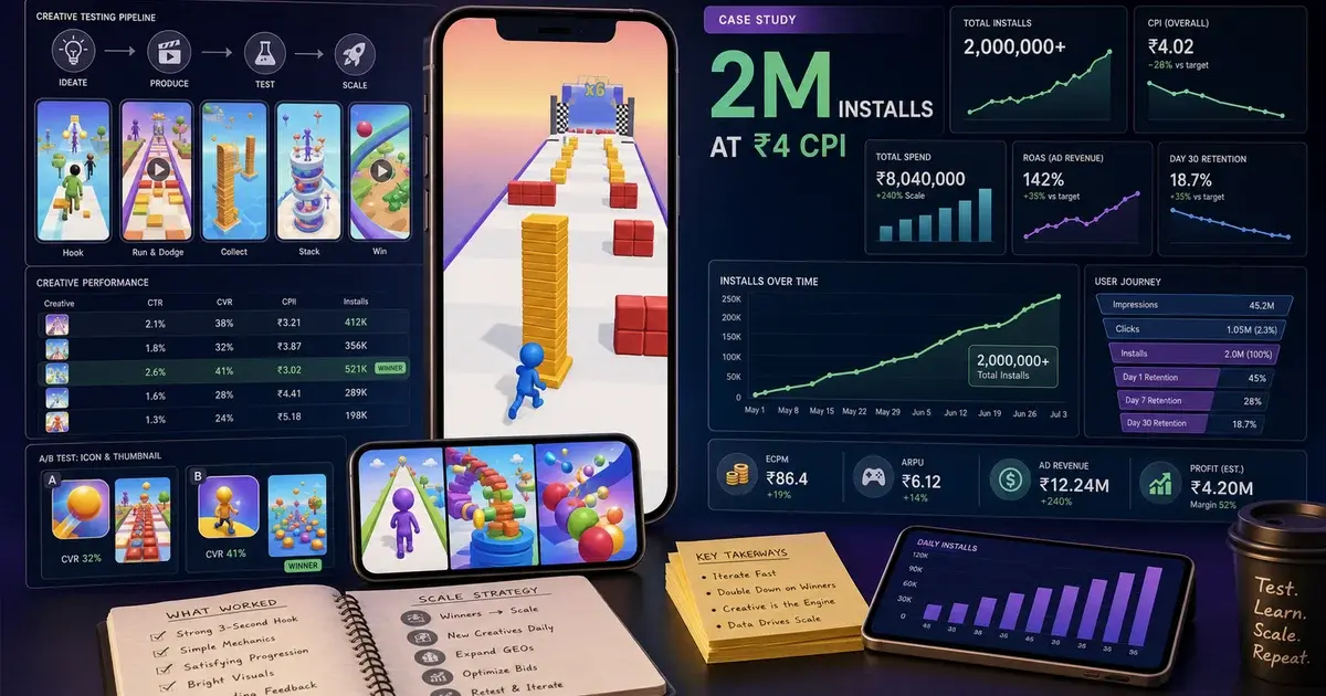 Hyper-Casual Game Case Study: 2M Installs at ₹4 CPI