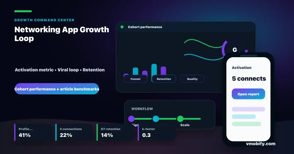 Networking App Case Study: Activation 22%→44%, k-factor 0.3→0.7